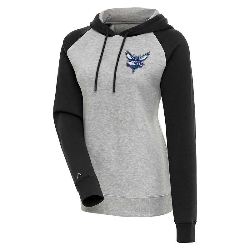 Women's Antigua  Heather Gray/Black Charlotte Hornets Victory Raglan Sleeve Pullover Hoodie