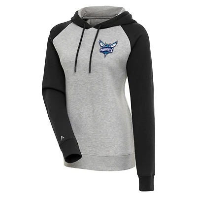 Women's Antigua  Heather Gray/Black Charlotte Hornets Victory Raglan Sleeve Pullover Hoodie