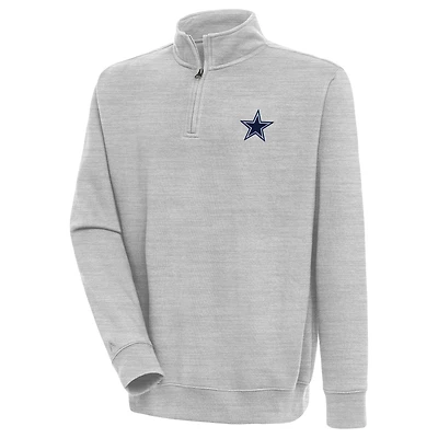 Men's Antigua  Heather Gray Dallas Cowboys Victory Quarter-Zip Pullover Top
