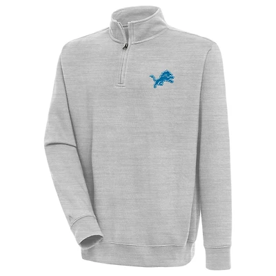 Men's Antigua  Heather Gray Detroit Lions Victory Quarter-Zip Pullover Top