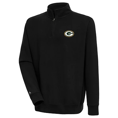 Men's Antigua Black Green Bay Packers Victory Quarter-Zip Pullover Top