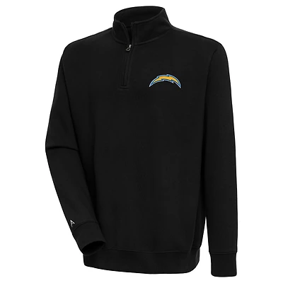 Men's Antigua Black Los Angeles Chargers Victory Quarter-Zip Pullover Top