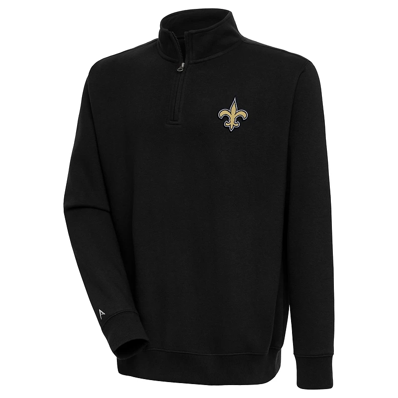 Men's Antigua Black New Orleans Saints Victory Quarter-Zip Pullover Top