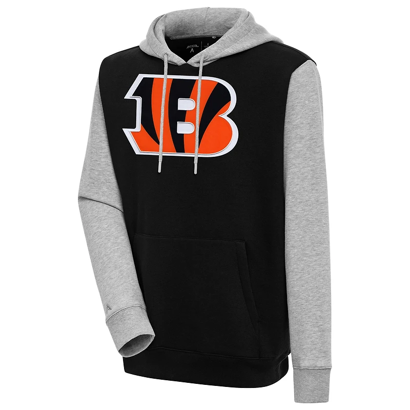 Men's Antigua  Black/Heather Gray Cincinnati Bengals Victory Colorblock Pullover Hoodie