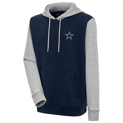 Men's Antigua  Navy/Heather Gray Dallas Cowboys Victory Colorblock Pullover Hoodie