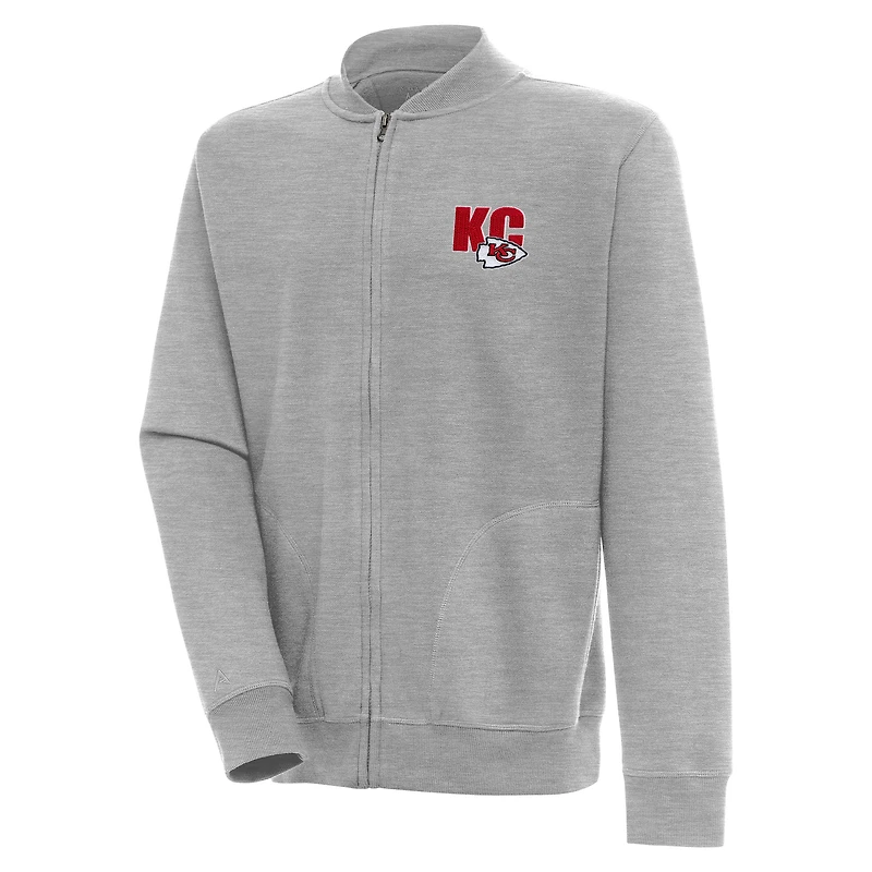 Men's Antigua  Heather Gray Kansas City Chiefs Victory Full-Zip Jacket