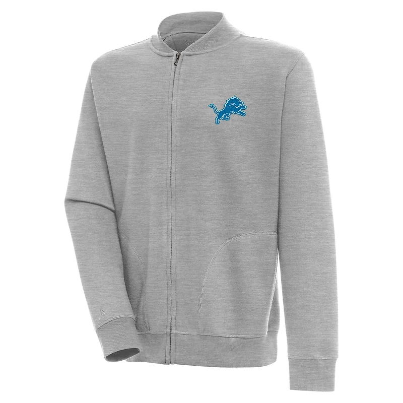 Men's Antigua  Heather Gray Detroit Lions Victory Full-Zip Jacket