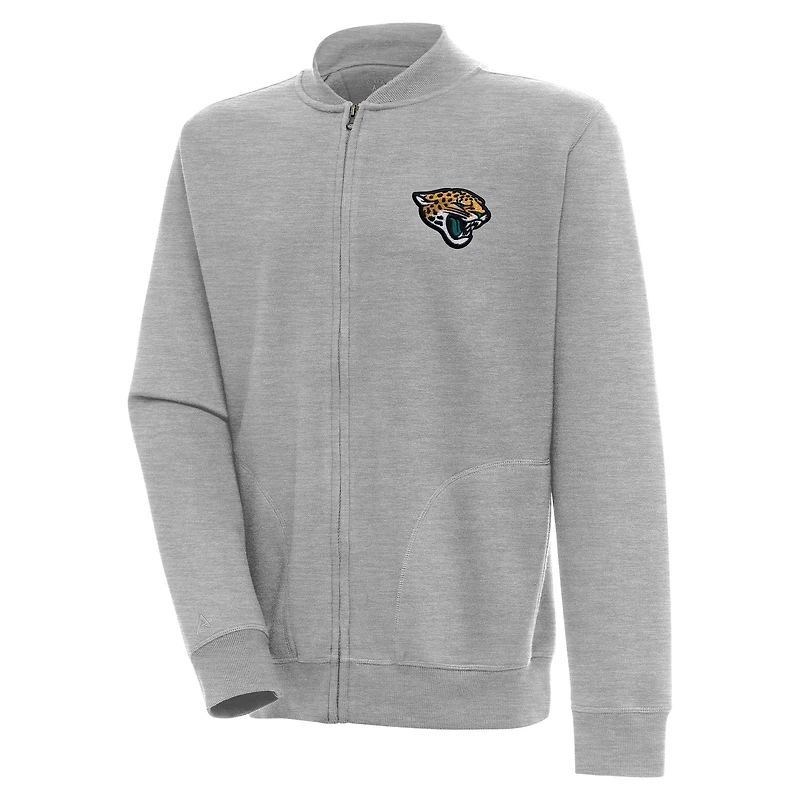 Men's Antigua Heather Gray Jacksonville Jaguars Victory Full-Zip Jacket