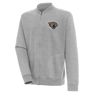 Men's Antigua Heather Gray Jacksonville Jaguars Victory Full-Zip Jacket