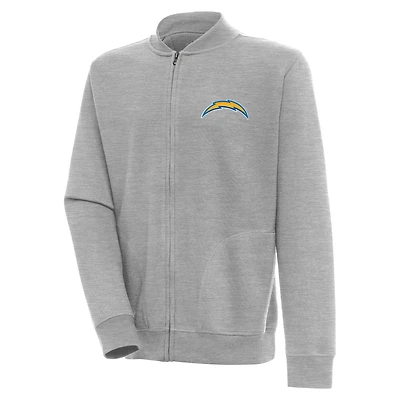 Men's Antigua  Heather Gray Los Angeles Chargers Victory Full-Zip Jacket