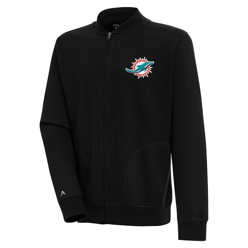 Men's Antigua Black Miami Dolphins Victory Full-Zip Jacket