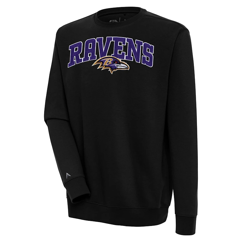 Men's Antigua Black Baltimore Ravens Victory Chenille Pullover Sweatshirt