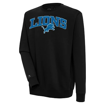 Men's Antigua Black Detroit Lions Victory Chenille Pullover Sweatshirt