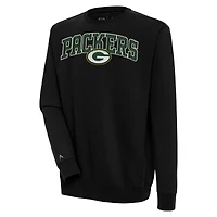 Men's Antigua  Black Green Bay Packers Victory Chenille Pullover Sweatshirt
