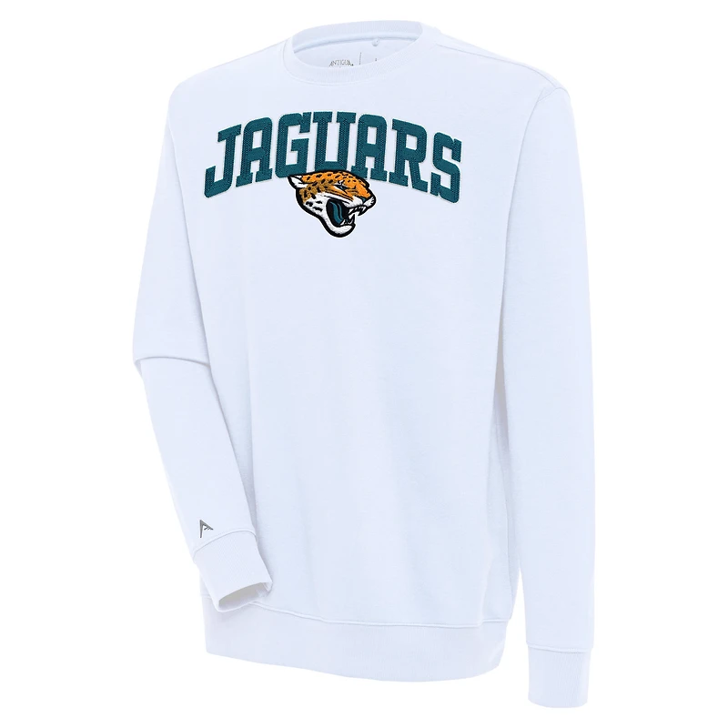 Men's Antigua White Jacksonville Jaguars Victory Chenille Pullover Sweatshirt