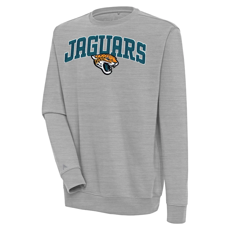 Men's Antigua  Heather Gray Jacksonville Jaguars Victory Chenille Pullover Sweatshirt