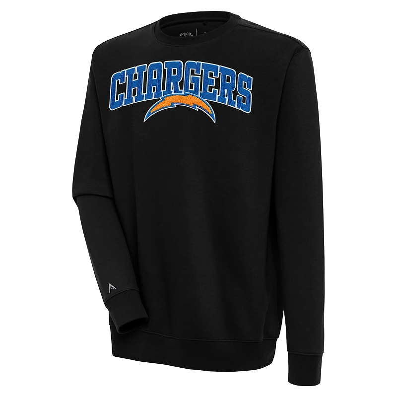 Men's Antigua Black Los Angeles Chargers Victory Chenille Pullover Sweatshirt