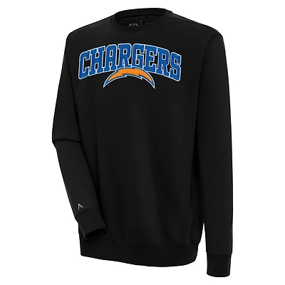 Men's Antigua Black Los Angeles Chargers Victory Chenille Pullover Sweatshirt