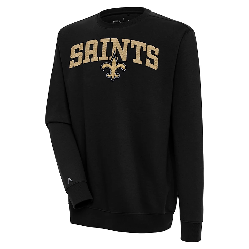 Men's Antigua Black New Orleans Saints Victory Chenille Pullover Sweatshirt