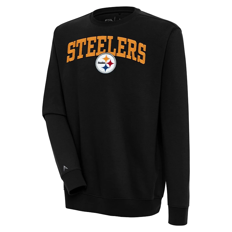 Men's Antigua  Black Pittsburgh Steelers Victory Chenille Pullover Sweatshirt