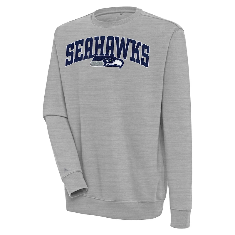 Men's Antigua  Heather Gray Seattle Seahawks Victory Chenille Pullover Sweatshirt