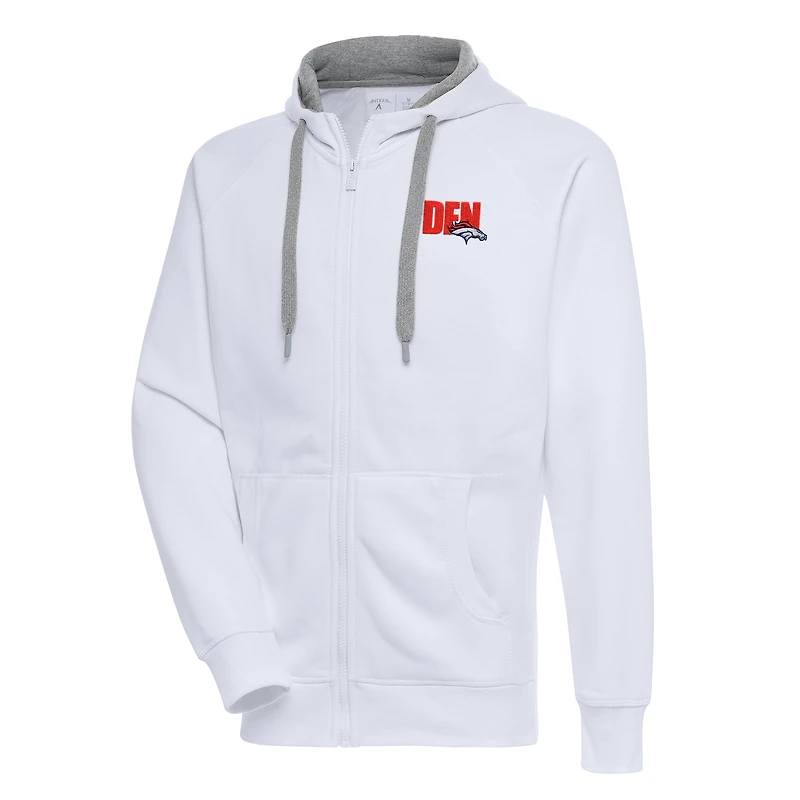 Men's Antigua  White Denver Broncos Victory Full-Zip Hoodie