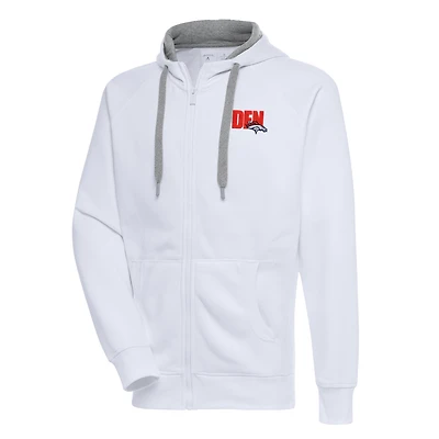 Men's Antigua  White Denver Broncos Victory Full-Zip Hoodie