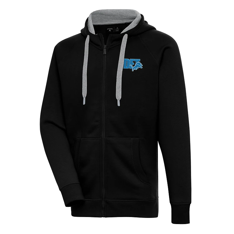 Men's Antigua Black Detroit Lions Victory Full-Zip Hoodie