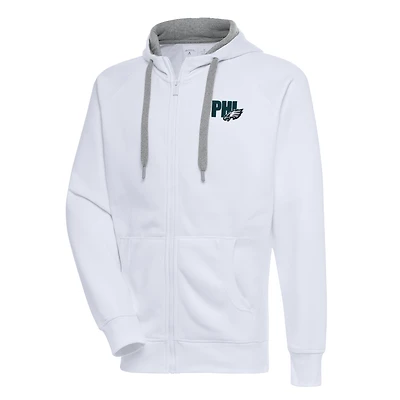 Men's Antigua  White Philadelphia Eagles Victory Full-Zip Hoodie