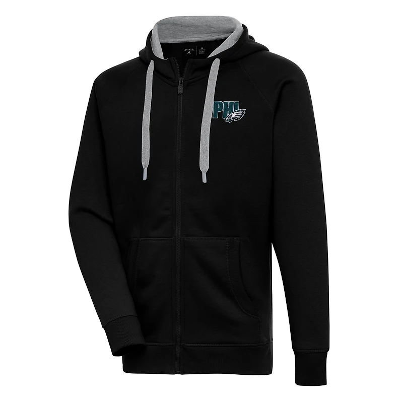 Men's Antigua Black Philadelphia Eagles Victory Full-Zip Hoodie