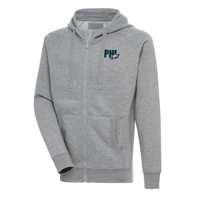 Men's Antigua  Heather Gray Philadelphia Eagles Victory Full-Zip Hoodie