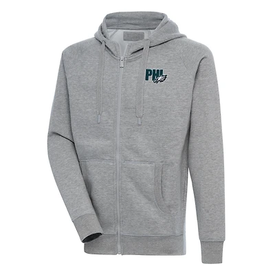 Men's Antigua  Heather Gray Philadelphia Eagles Victory Full-Zip Hoodie