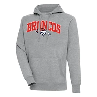 Men's Antigua  Heather Gray Denver Broncos Victory Pullover Hoodie