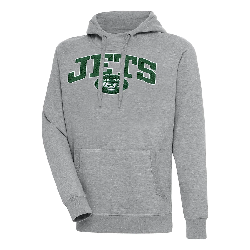 Men's Antigua  Heather Gray New York Jets Victory Pullover Hoodie