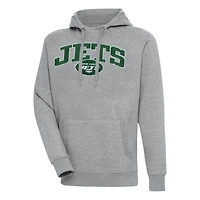 Men's Antigua  Heather Gray New York Jets Victory Pullover Hoodie