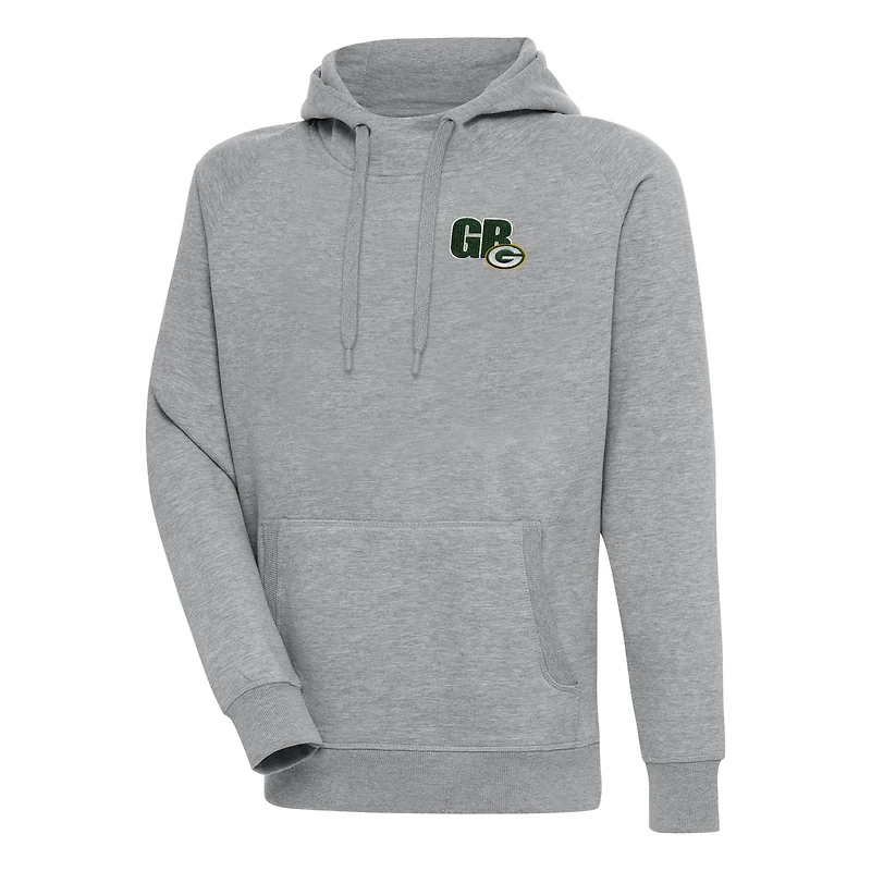 Men's Antigua  Heather Gray Green Bay Packers Victory Pullover Hoodie