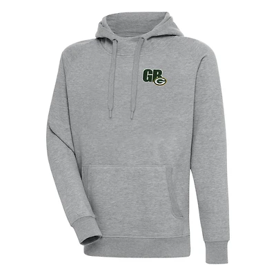 Men's Antigua  Heather Gray Green Bay Packers Victory Pullover Hoodie