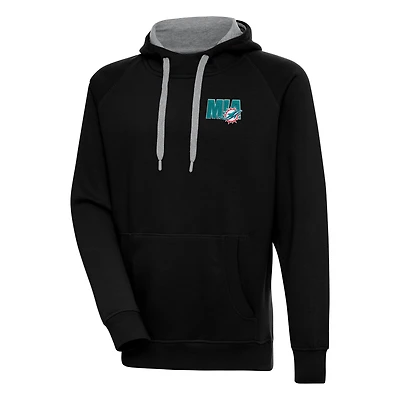 Men's Antigua  Black Miami Dolphins Victory Pullover Hoodie