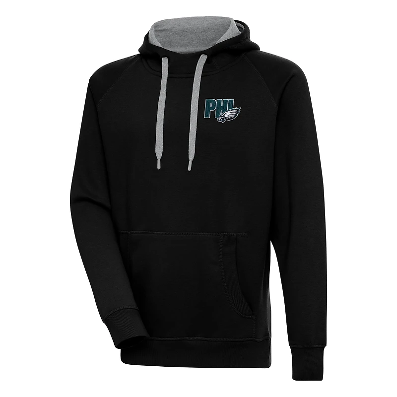 Men's Antigua  Black Philadelphia Eagles Victory Pullover Hoodie
