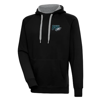 Men's Antigua  Black Philadelphia Eagles Victory Pullover Hoodie