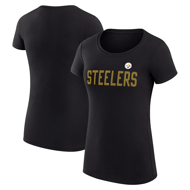 Women's G-III 4Her by Carl Banks Black Pittsburgh Steelers Super-Slim Fit Lightweight Dot Print Lightweight T-Shirt