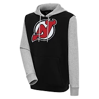 Men's Antigua  Black/Heather Gray New Jersey Devils Victory Colorblock Pullover Hoodie