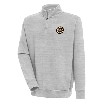 Men's Antigua  Heather Gray Boston Bruins Victory Quarter-Zip Pullover Top