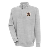 Men's Antigua  Heather Gray Boston Bruins Victory Quarter-Zip Pullover Top