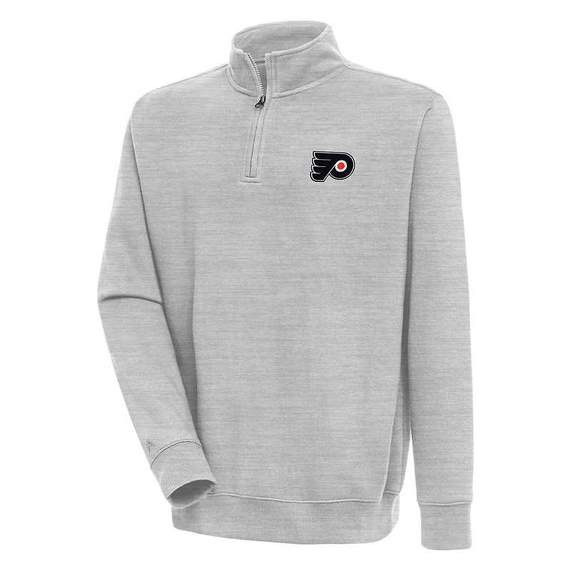 Men's Antigua  Heather Gray Philadelphia Flyers Victory Quarter-Zip Pullover Top