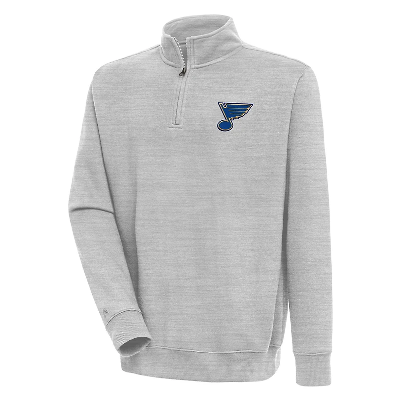 Men's Antigua  Heather Gray St. Louis Blues Victory Quarter-Zip Pullover Top