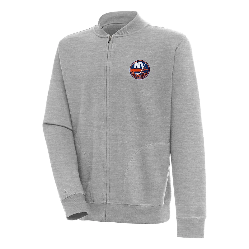 Men's Antigua  Heather Gray New York Islanders Victory Full-Zip Jacket