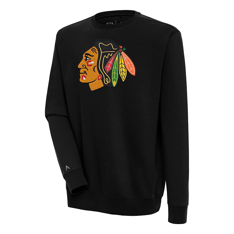 Men's Antigua  Black Chicago Blackhawks Victory Pullover Sweatshirt