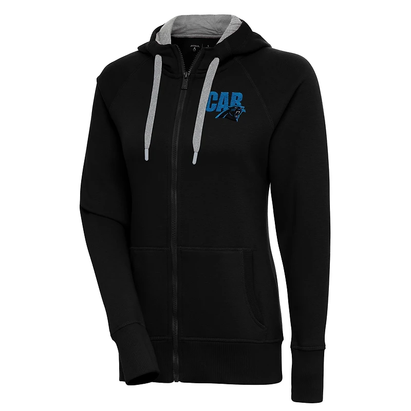 Women's Antigua Black Carolina Panthers Victory Full-Zip Hoodie