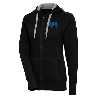 Women's Antigua  Black Carolina Panthers Victory Full-Zip Hoodie